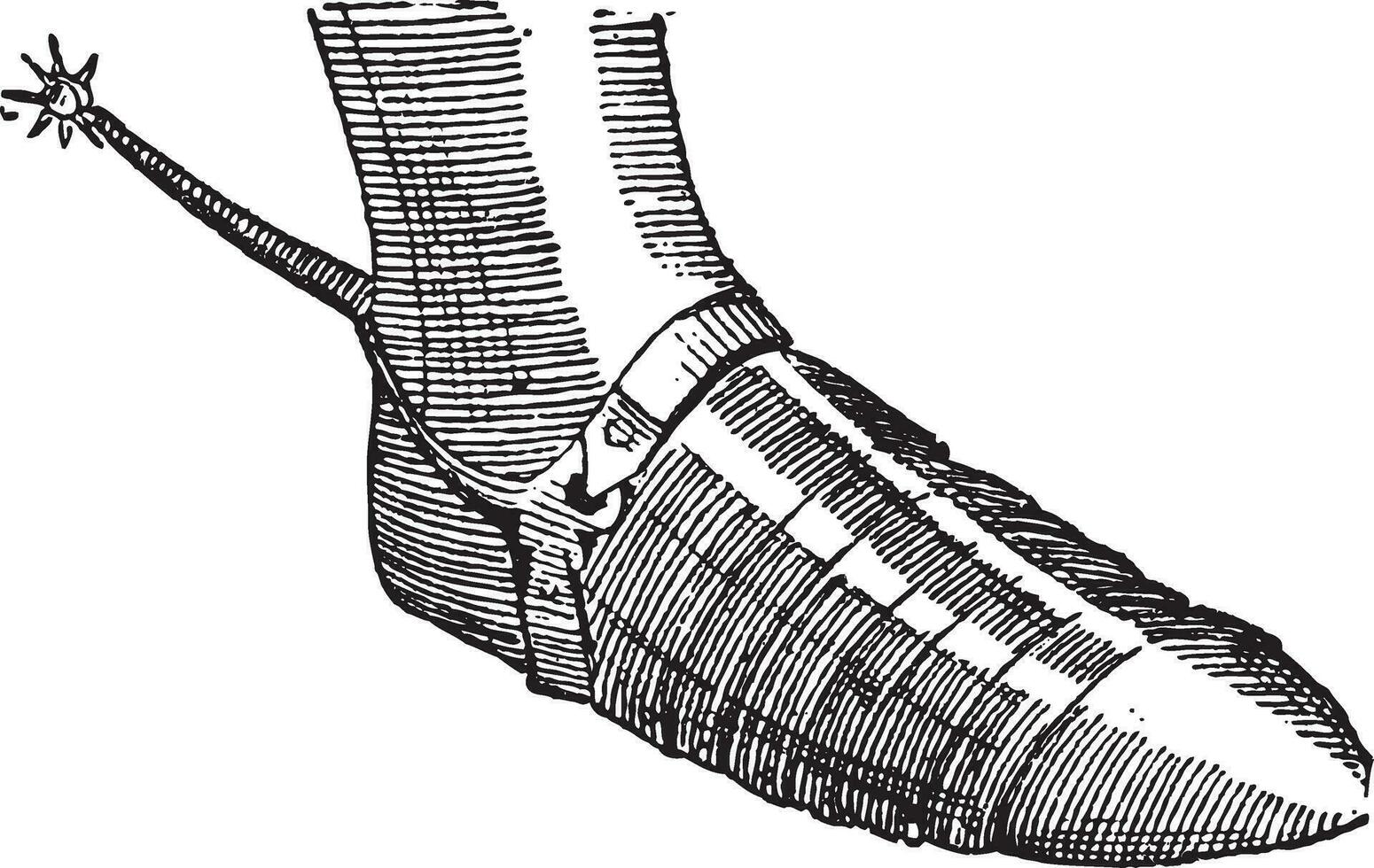 sabaton of solleret, wijnoogst gravure. vector