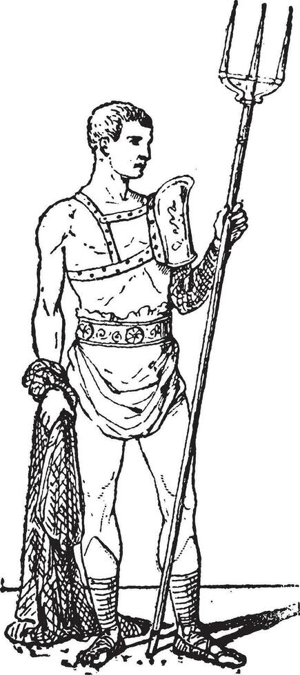 retiarius, wijnoogst gravure. vector