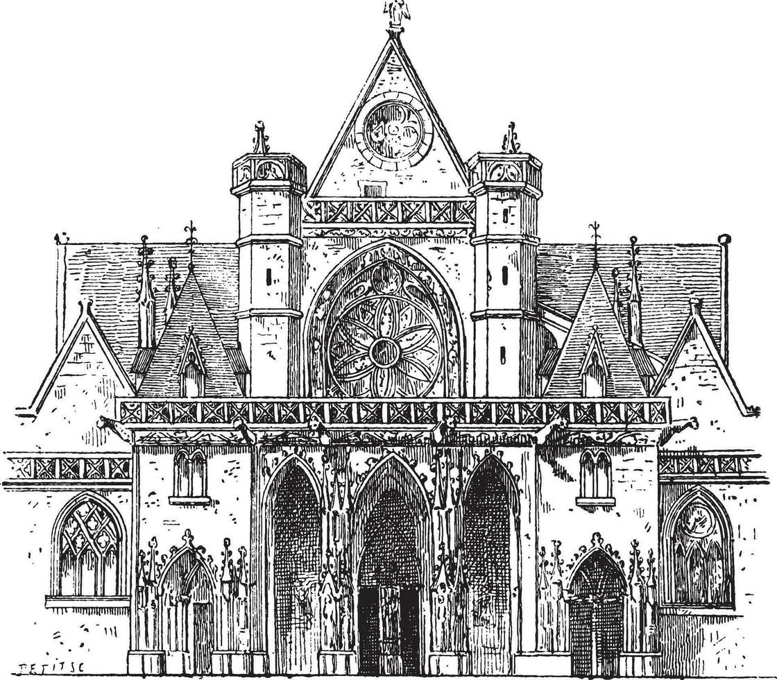 portiek, St. Germain l'auxerrois, Parijs, wijnoogst gravure. vector