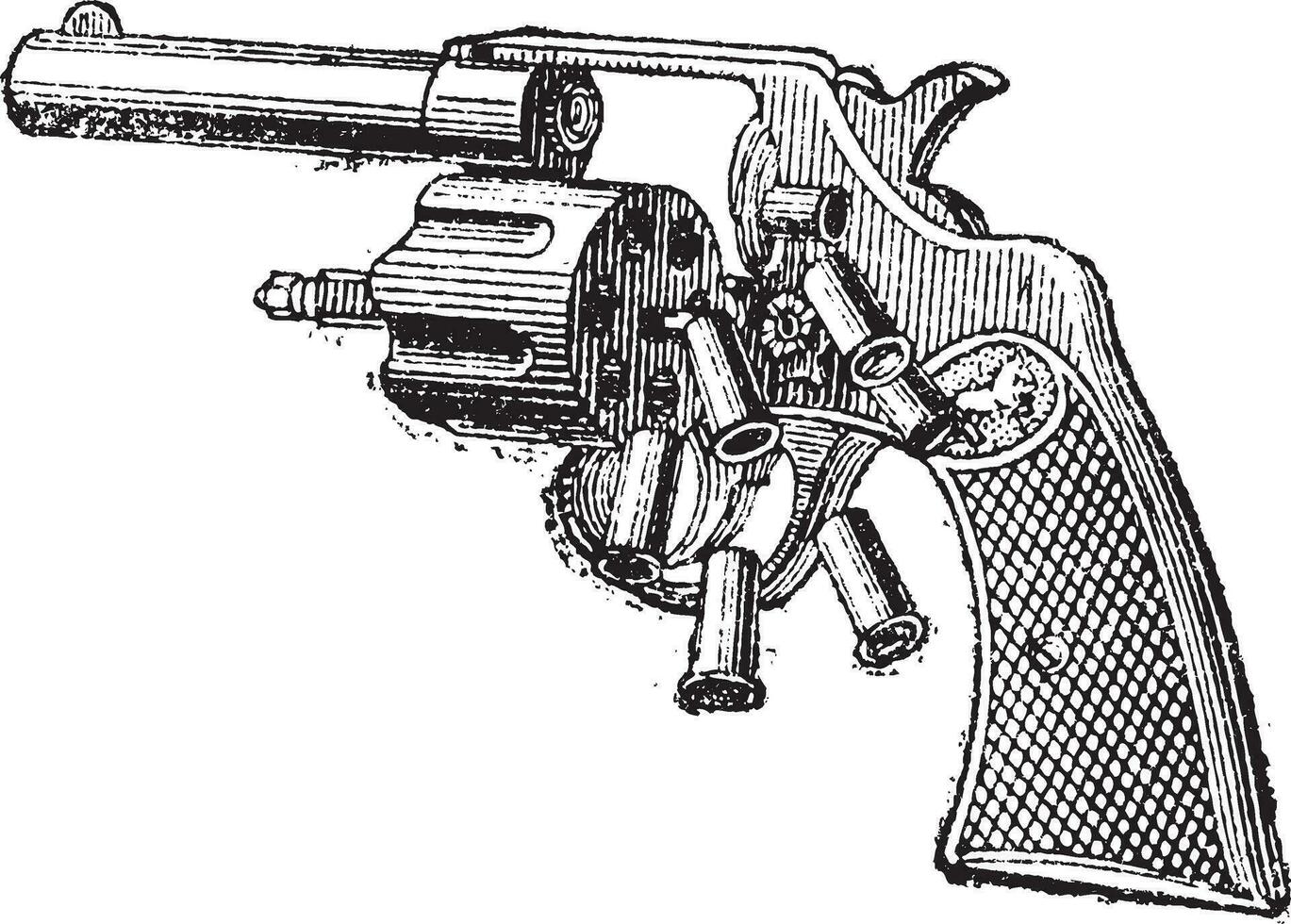 Colt revolver, wijnoogst gravure. vector