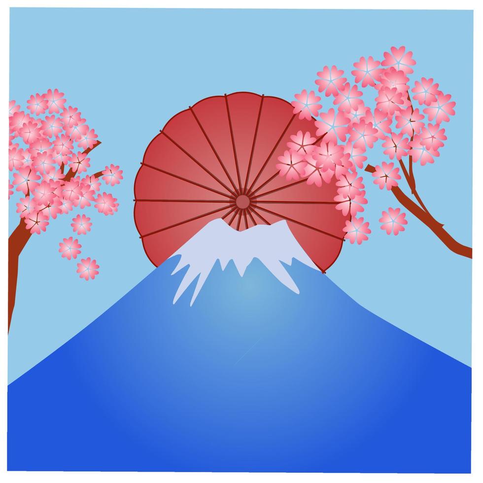 Fuji-berg, Sakura-bloem en rode paraplu voor poster van de Japanse cultuurdag vector