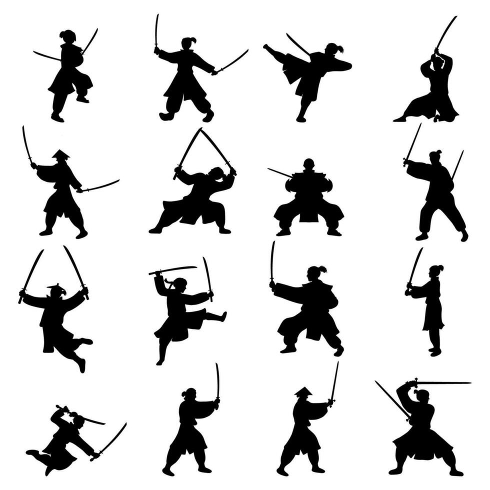 verzameling van silhouet illustraties van samurai vector