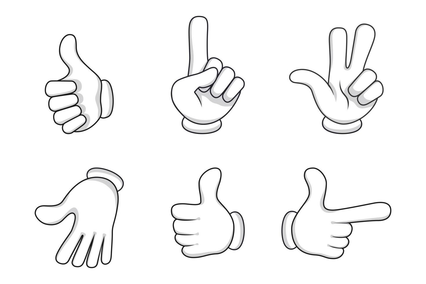 leuke mooie komische hand set met verschillende pose en positie met vingers geïsoleerd op een witte achtergrond vector