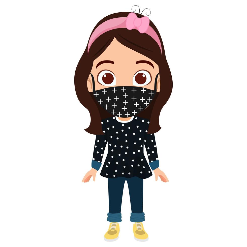 schattig, mooi, meisje, karakter, vervelend, mooi, outfits, en, gezichtsmasker, staand, en, pose, vector