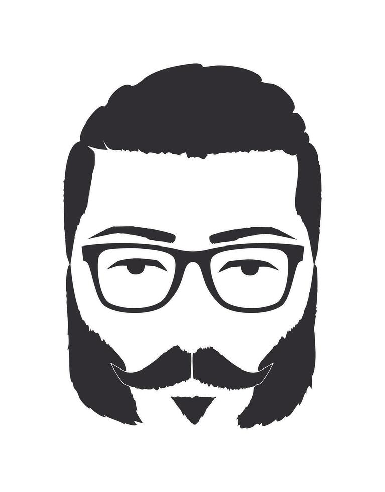 silhouet van een Mens met bril, snor en bakkebaarden. hand- getrokken vector illustratie. ontwerp element geïsoleerd wit achtergrond
