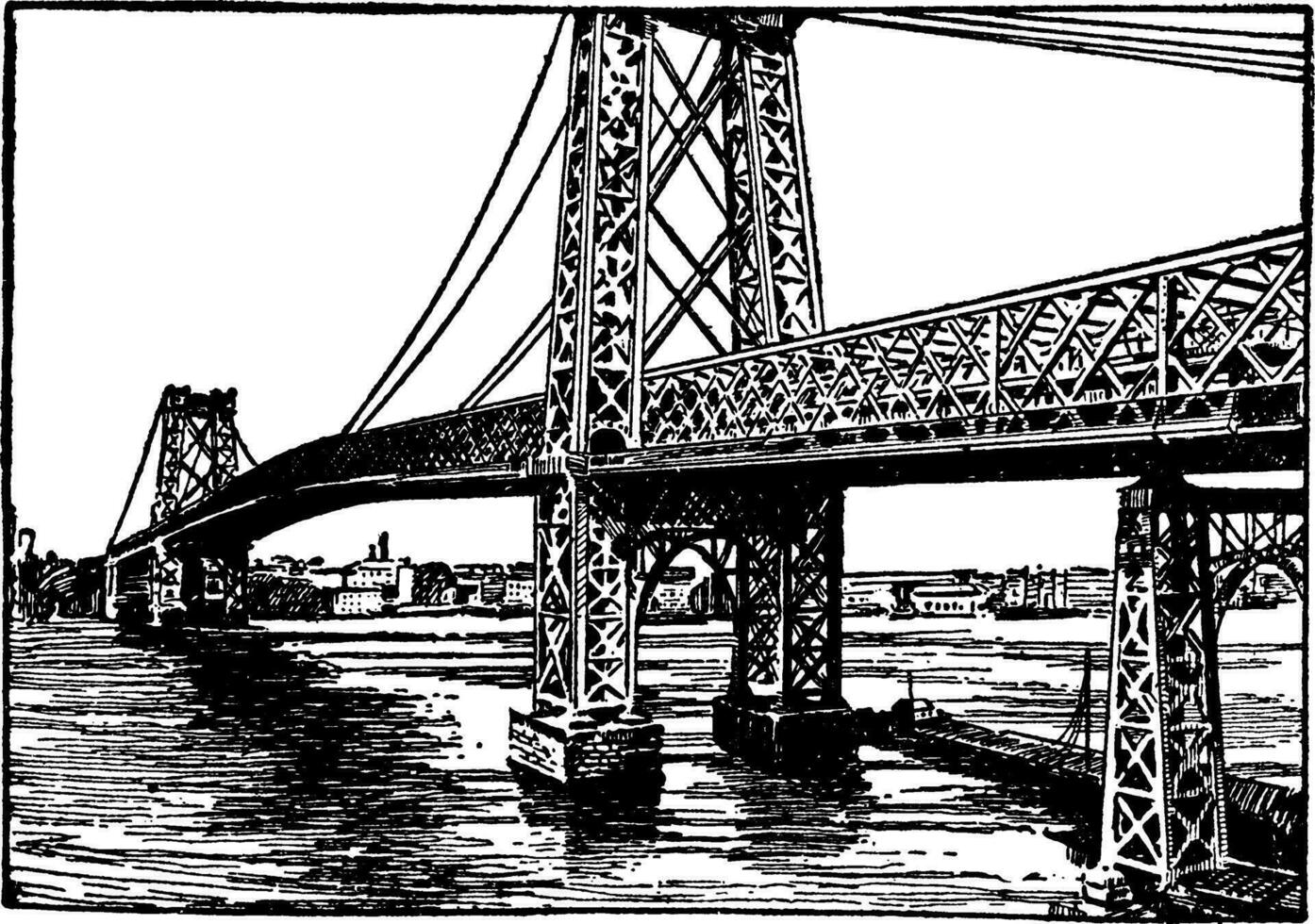 Williamsburg brug, wijnoogst illustratie. vector