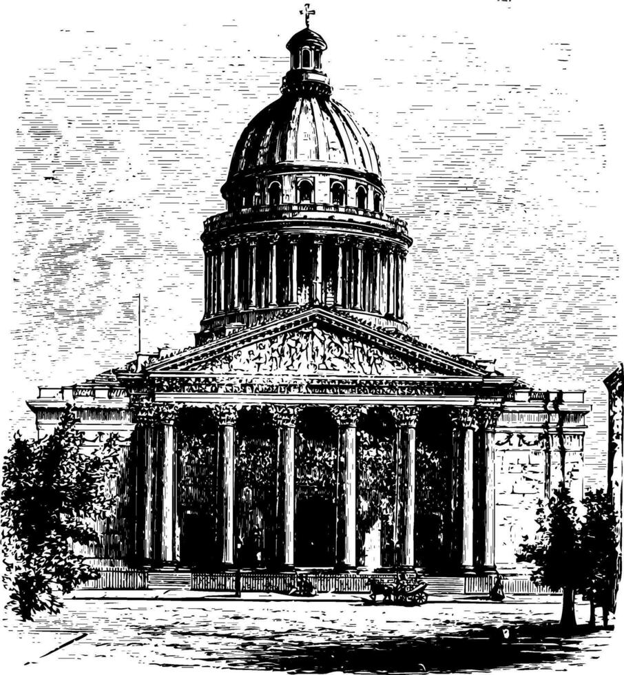 west voorkant van de pantheon Bij Parijs Renaissance architectuur wijnoogst gravure. vector