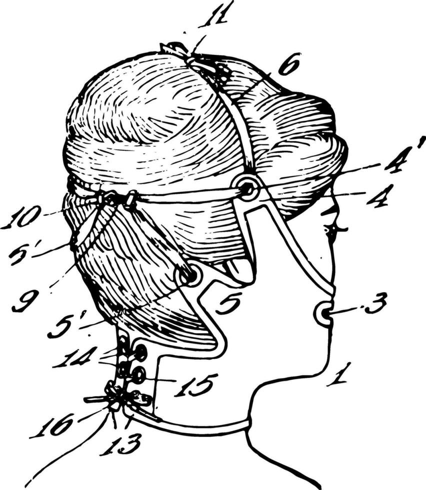 elastisch gezichtsmasker wijnoogst gravure. vector