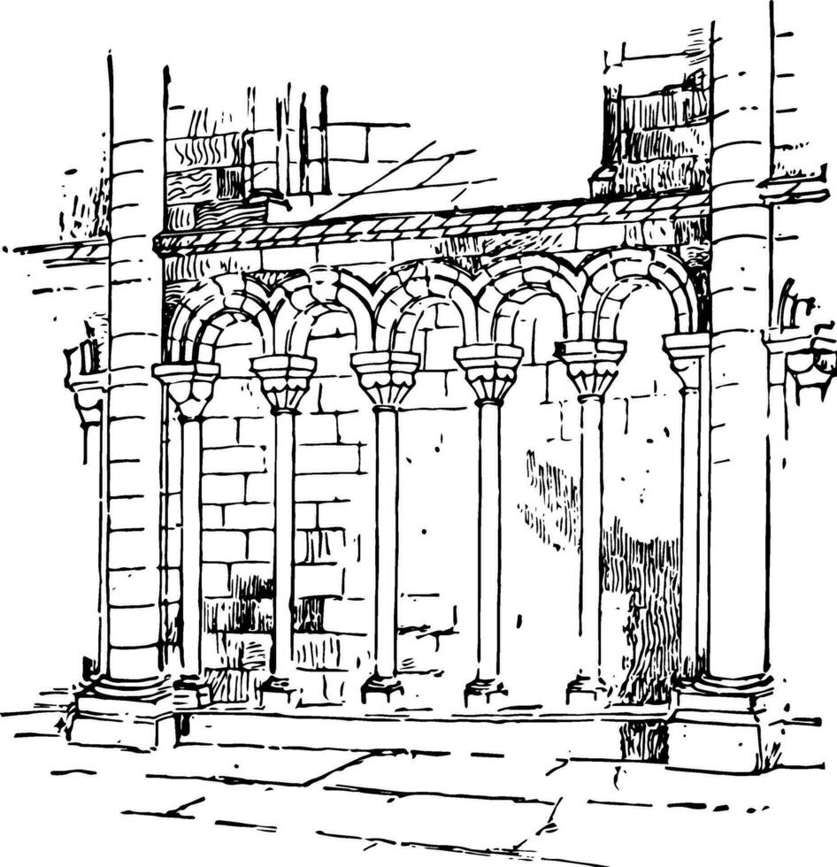 boogvorm speelhal van klein dimensies wijnoogst gravure. vector