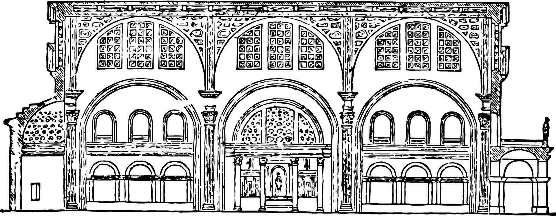 basiliek tempel van vrede wijnoogst gravure. vector