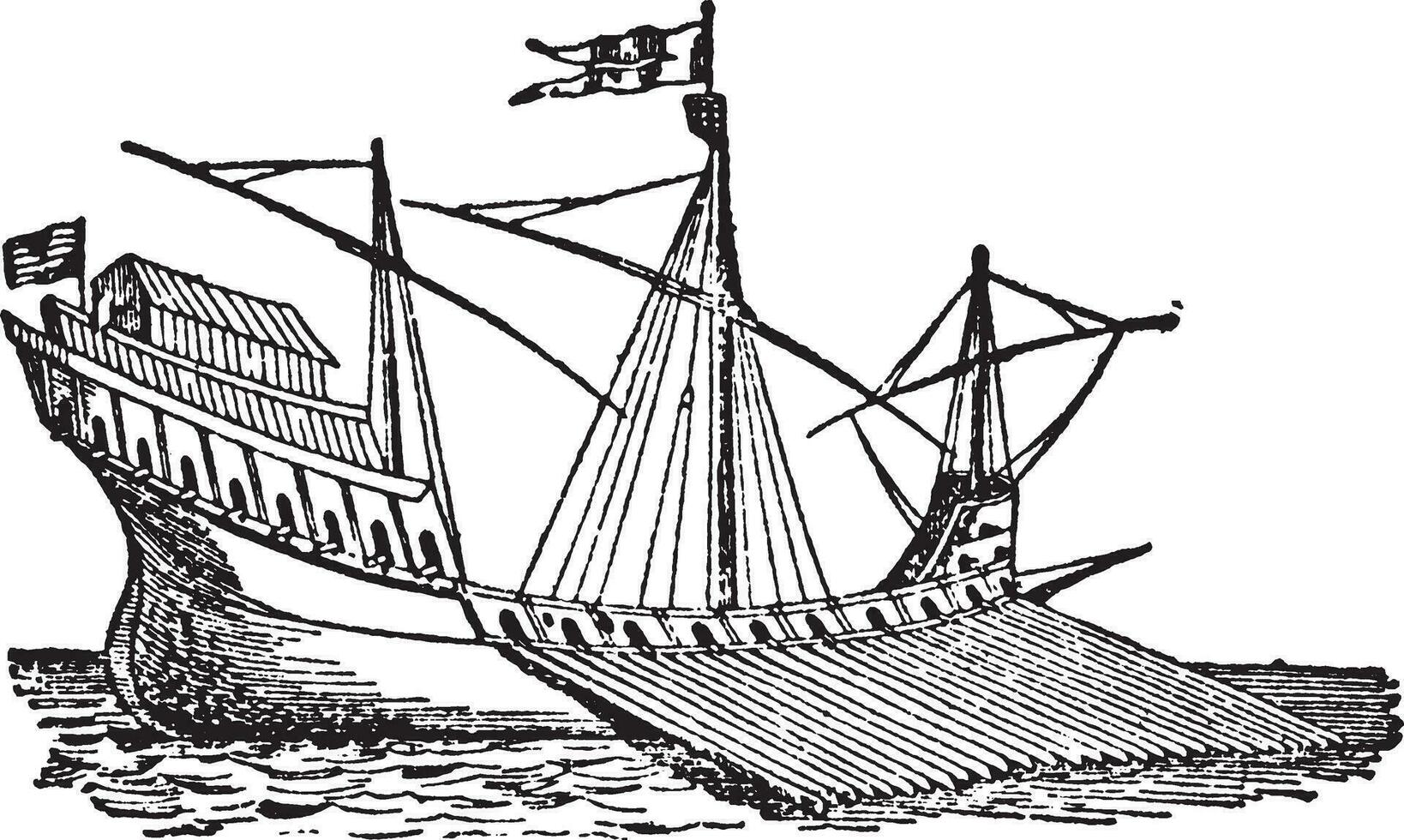 Venetiaanse galei, wijnoogst illustratie. vector