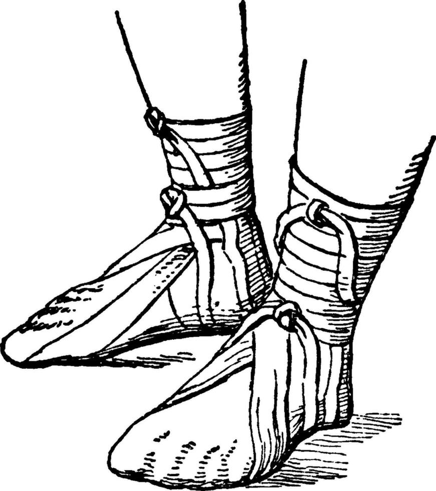 Romeins sandalen, wijnoogst gravure. vector