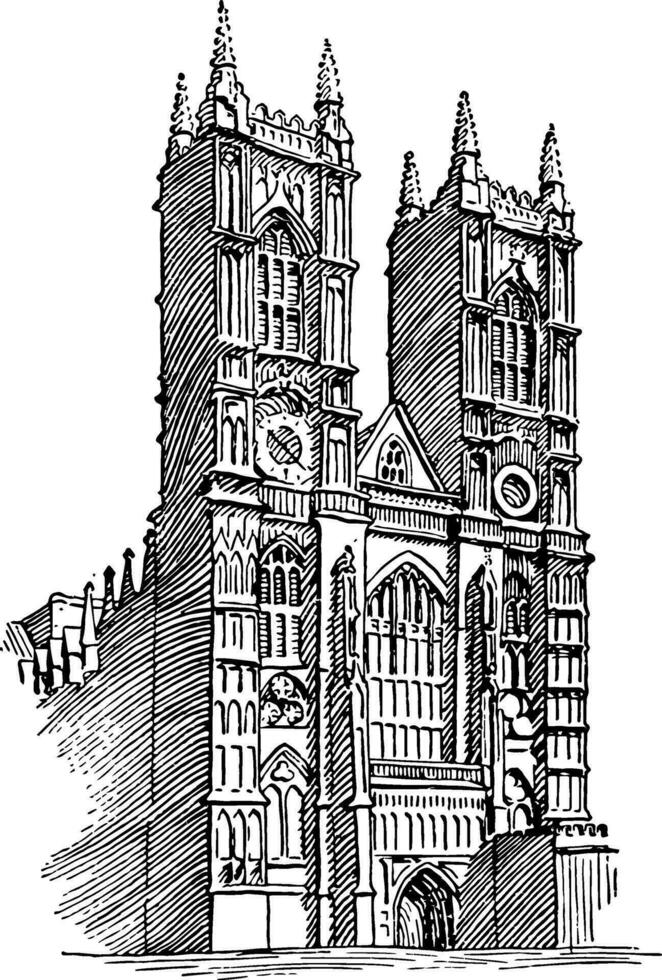Westminster abdij of gotisch architectuur, wijnoogst gravure. vector
