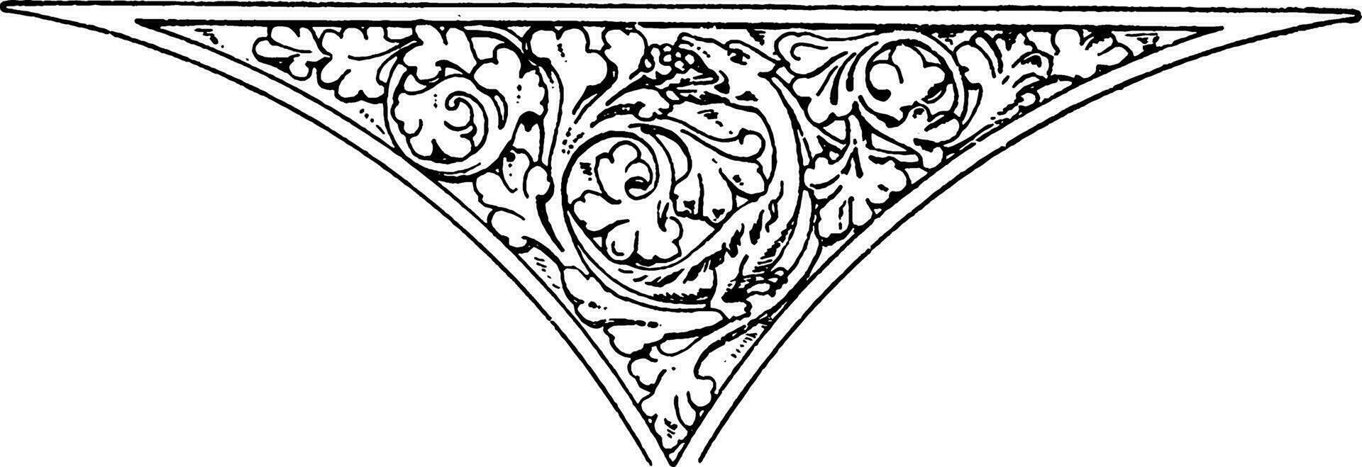 vroeg gotisch spanrail paneel is gevonden in een steen kerk in Engeland, wijnoogst gravure. vector