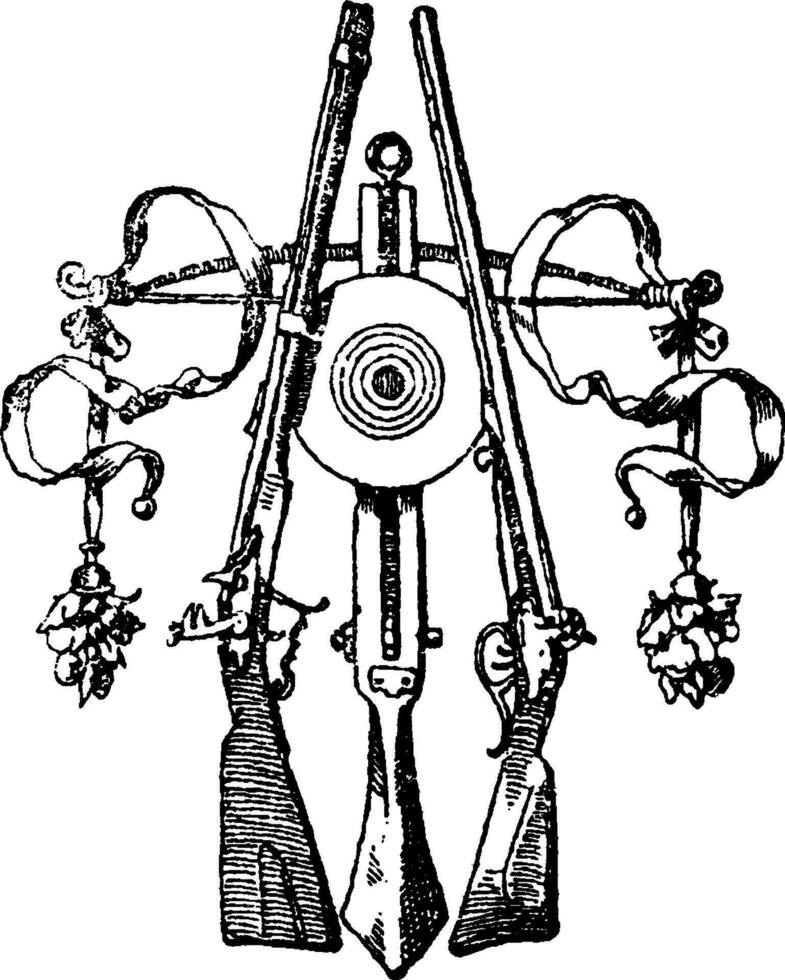 geweer symbool is gevonden in voorkant van de tuileries een Koninklijk paleis, wijnoogst gravure. vector