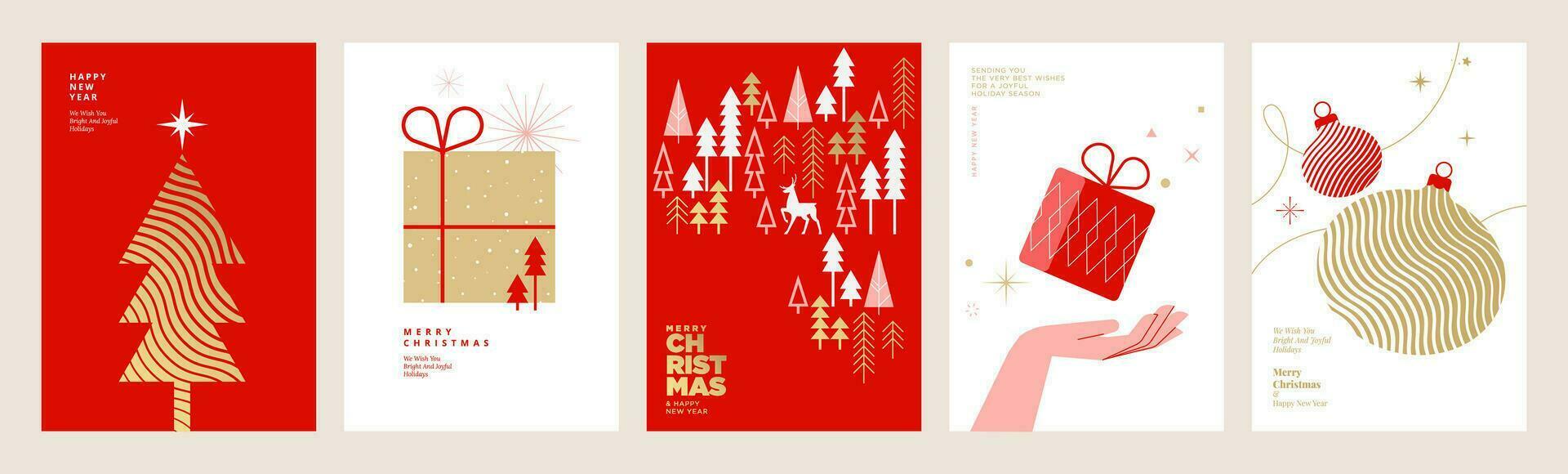 vrolijk Kerstmis en gelukkig nieuw jaar kaarten verzameling. vector illustraties voor achtergrond, groet kaart, partij uitnodiging kaart, website banier, sociaal media banier, afzet materiaal.