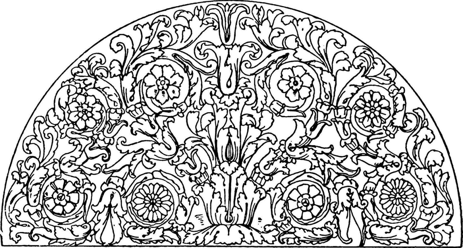 Romeins lunette paneel is een halve cirkel typisch gevonden Aan deur-hoofd, wijnoogst gravure. vector