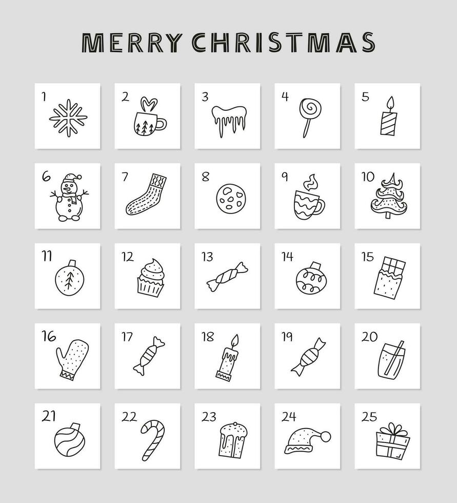 schattig countdown genummerd poster met Kerstmis labels. vector