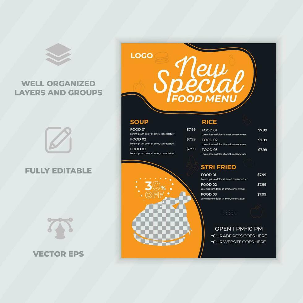 voedsel menu en restaurant folder ontwerp sjabloon vrij vector snel voedsel menu pro vector