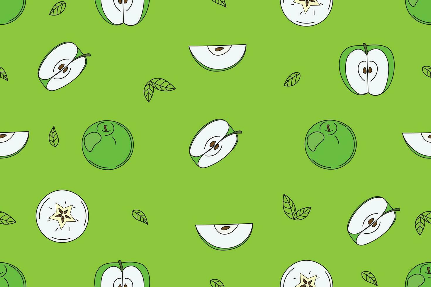 illustratie patroon van groen appel en blad Aan groen achtergrond. vector