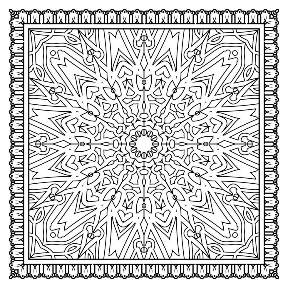 schets vierkant bloemenpatroon in mehndi-stijl voor het kleuren van de boekpagina vector