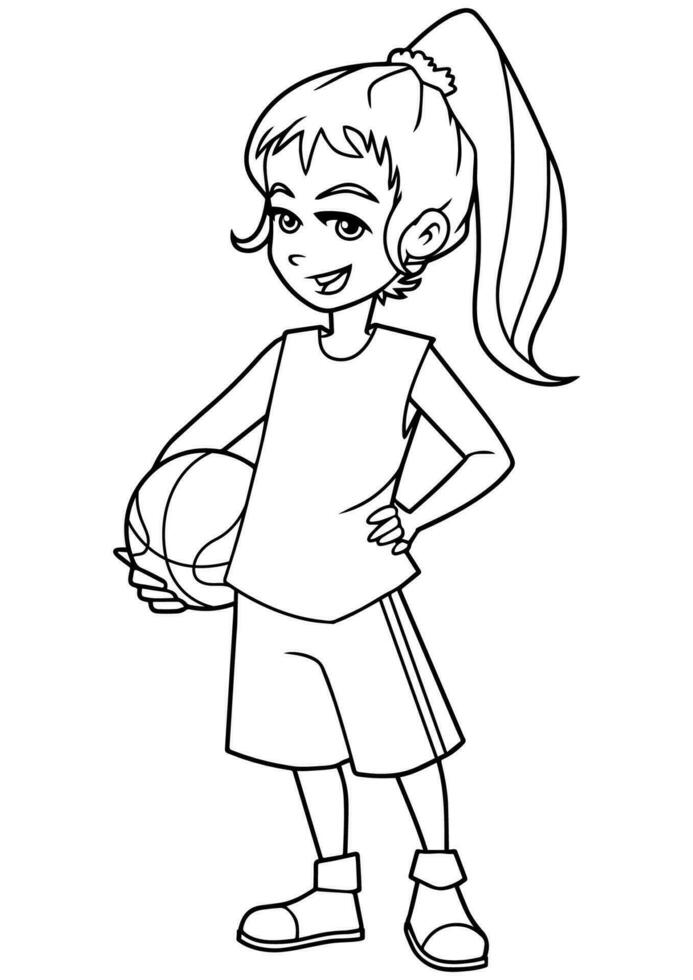 basketbal meisje lijn kunst vector