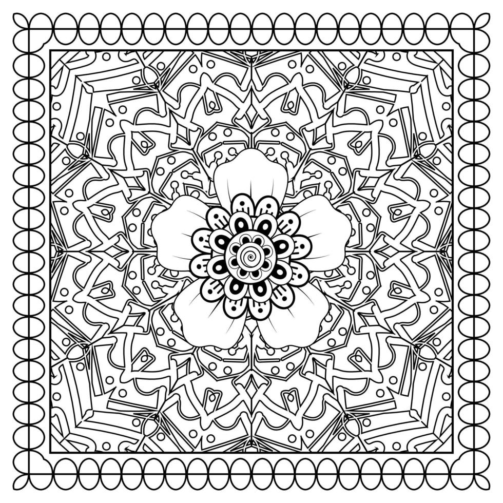 schets vierkant bloemenpatroon in mehndi-stijl voor het kleuren van de boekpagina vector