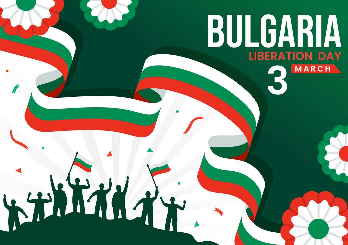 gelukkig bulgarije bevrijding dag vector illustratie Aan maart 3 met Bulgaars vlag en lint in nationaal vakantie vlak tekenfilm achtergrond ontwerp