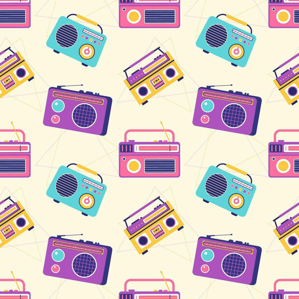 radio naadloos patroon illustratie ontwerp met speler voor Vermelding en luisteren naar muziek- in vlak tekenfilm sjabloon vector