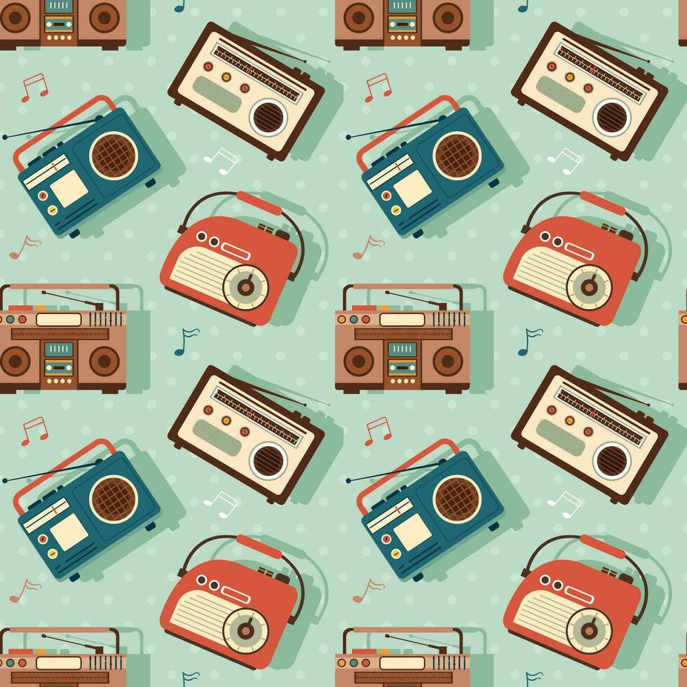 radio naadloos patroon illustratie ontwerp met speler voor Vermelding en luisteren naar muziek- in vlak tekenfilm sjabloon vector