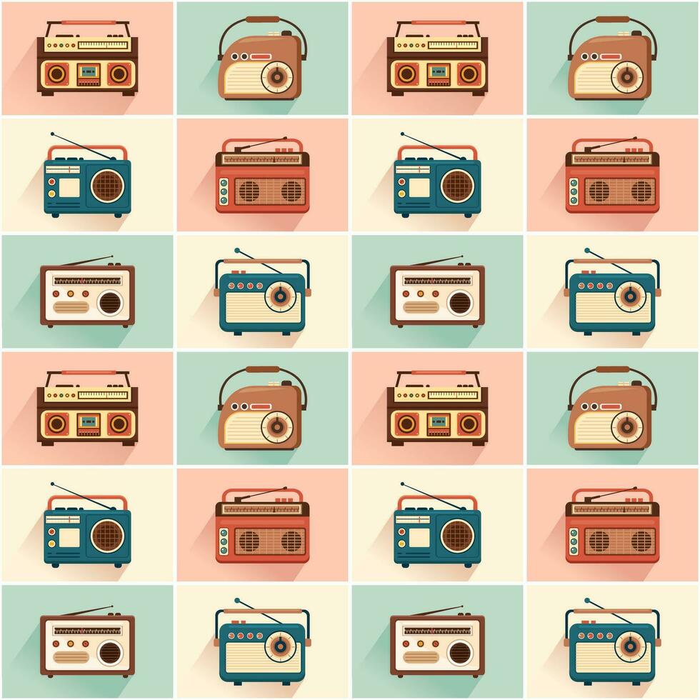 radio naadloos patroon illustratie ontwerp met speler voor Vermelding en luisteren naar muziek- in vlak tekenfilm sjabloon vector