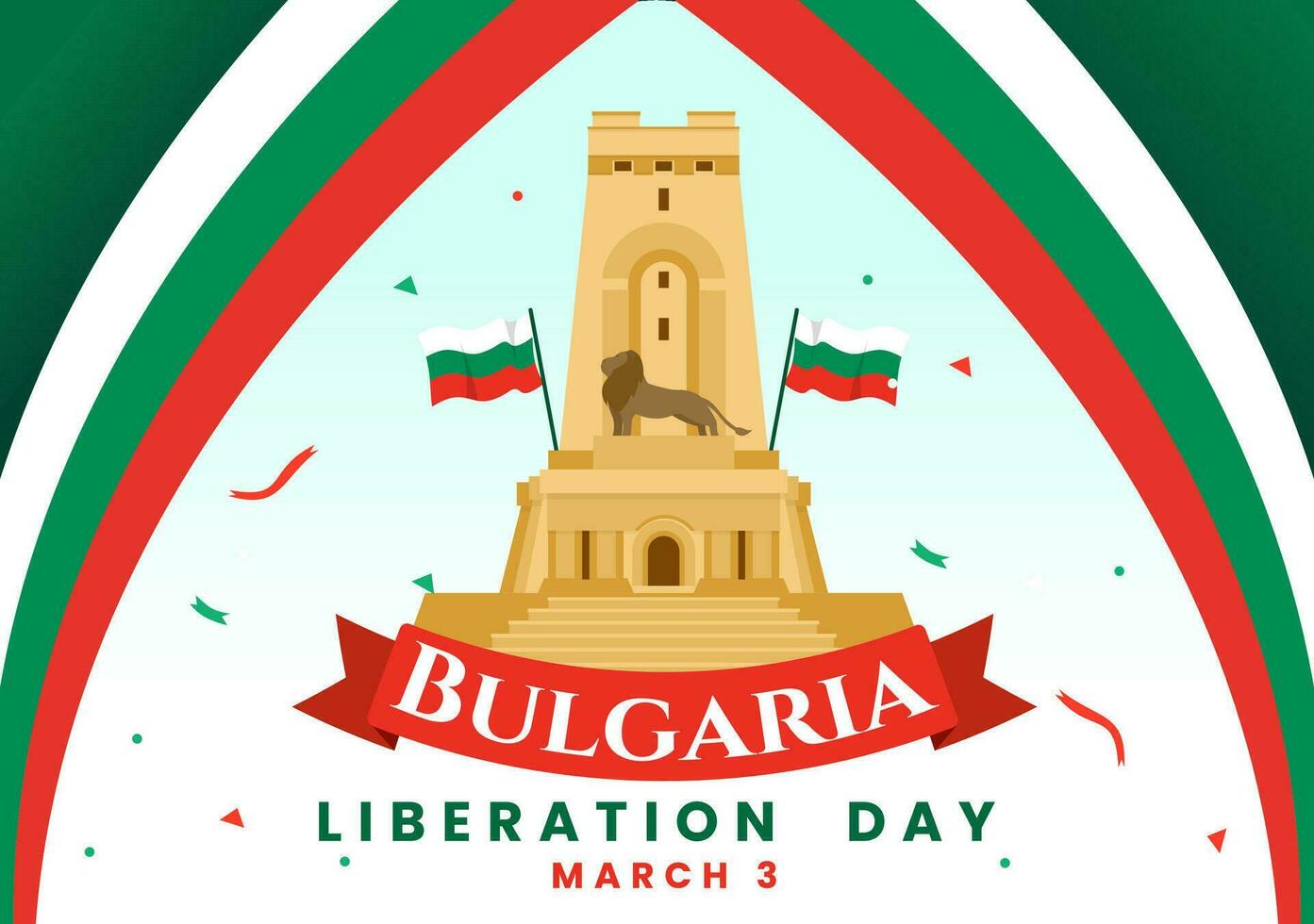 gelukkig bulgarije bevrijding dag vector illustratie Aan maart 3 met Bulgaars vlag en lint in nationaal vakantie vlak tekenfilm achtergrond ontwerp