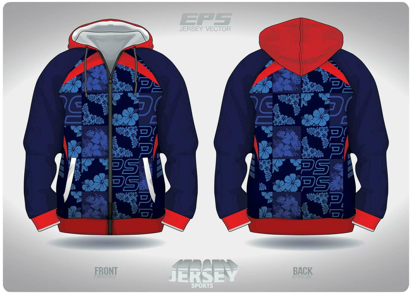 eps Jersey sport- overhemd vector.blauw bloemen en brief combinatie patroon ontwerp, illustratie, textiel achtergrond voor sport- lang mouw capuchon vector