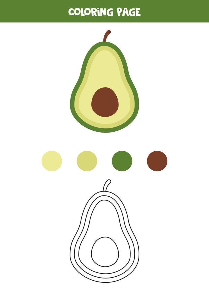 kleur schattige cartoon avocado. werkblad voor kinderen. vector