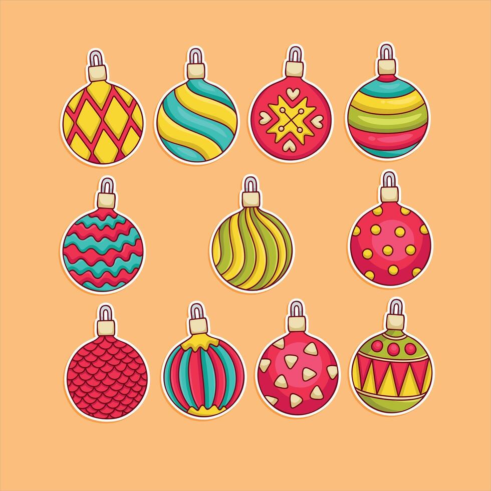 ballen decor in Kerstmis en gelukkig nieuw jaar begrip, kleurrijk bal, kerst bal onderdeel, kerst ornamenten in retro stijl. 9 elementen voor Kerstmis boom decor vector