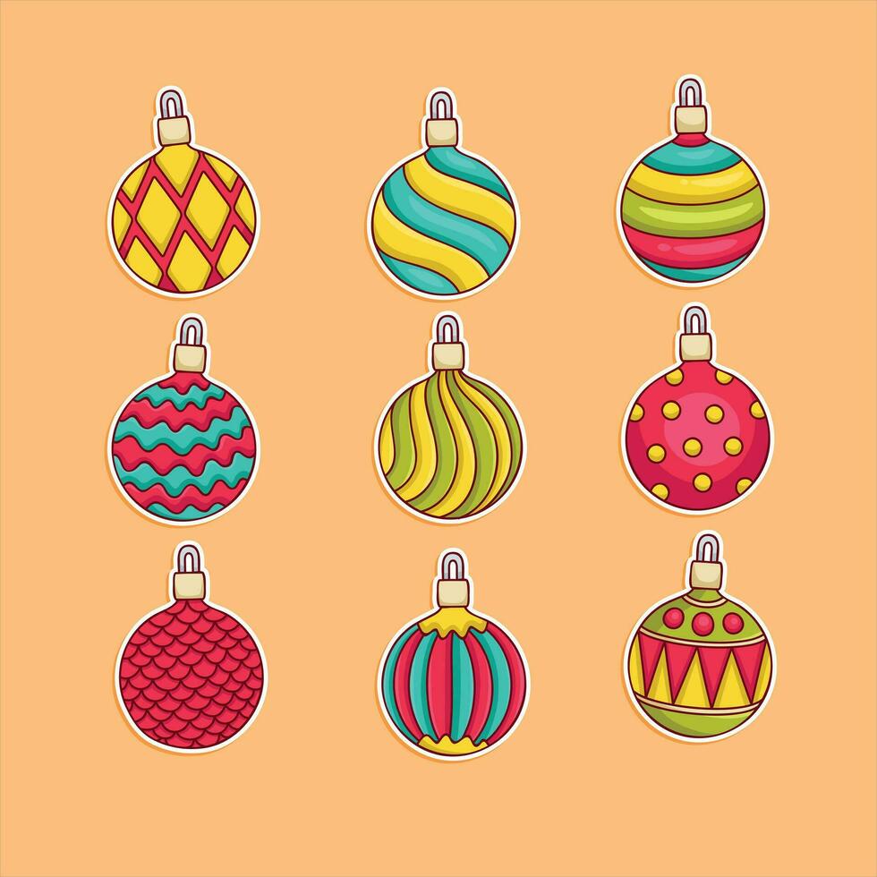 ballen decor in Kerstmis en gelukkig nieuw jaar begrip, kleurrijk bal, kerst bal element, enz van Kerstmis ornamenten in retro stijl vector