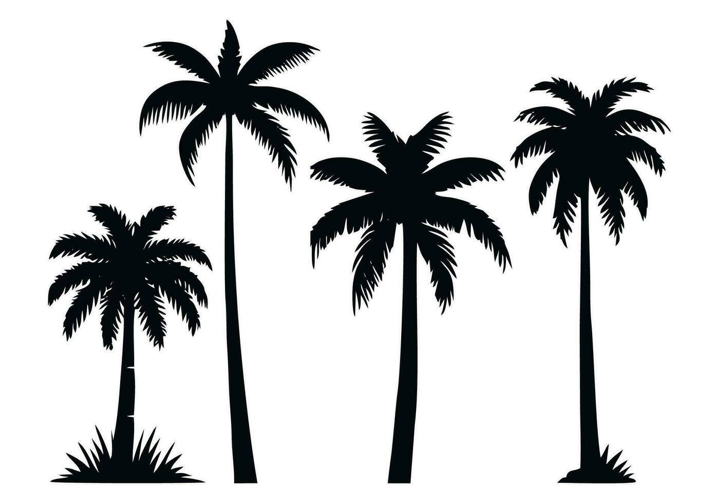 reeks van palm boom silhouet. tropisch zwart oerwoud planten. vector Aan wit achtergrond