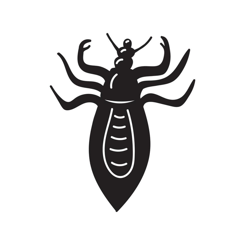 hoofd luizen of pediculus humanus capitis. zwart en wit vector illustratie in vlak stijl geïsoleerd Aan wit achtergrond.