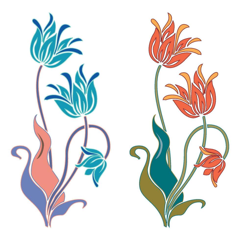wijnoogst retro bloemen kalligrafische kunst decoratief elementen gekleurde schetsen reeks met bloemen geïsoleerd vector