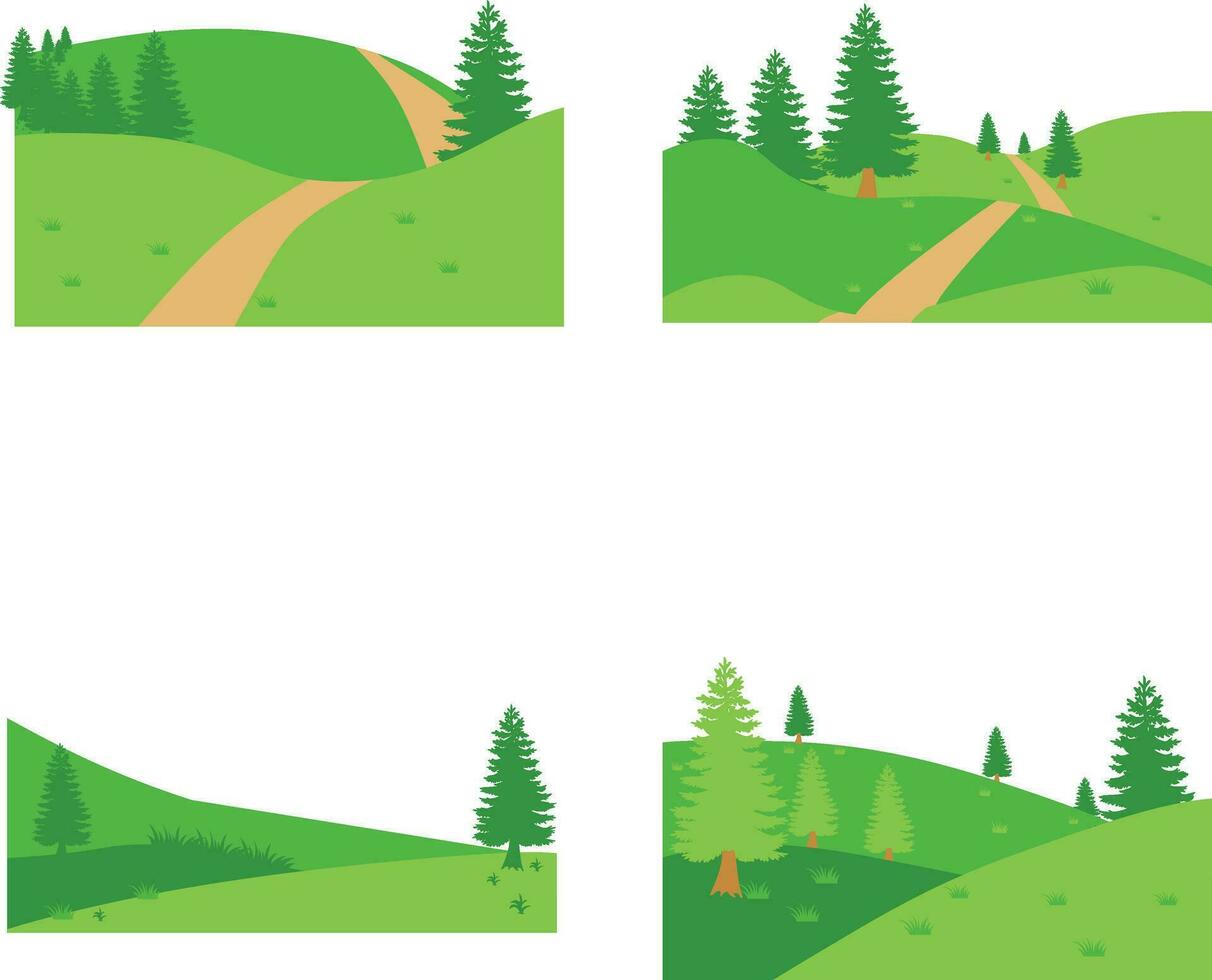 veld- groen heuvels in verschillend vorm geven aan. geïsoleerd Aan wit achtergrond. vector illustratie set.