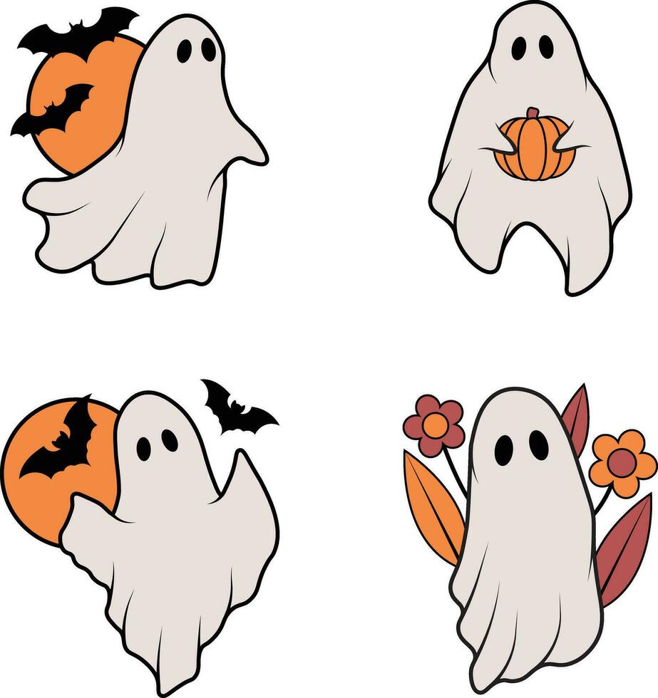 retro geest halloween met gemakkelijk tekenfilm ontwerp stijl. vector illustratie set.