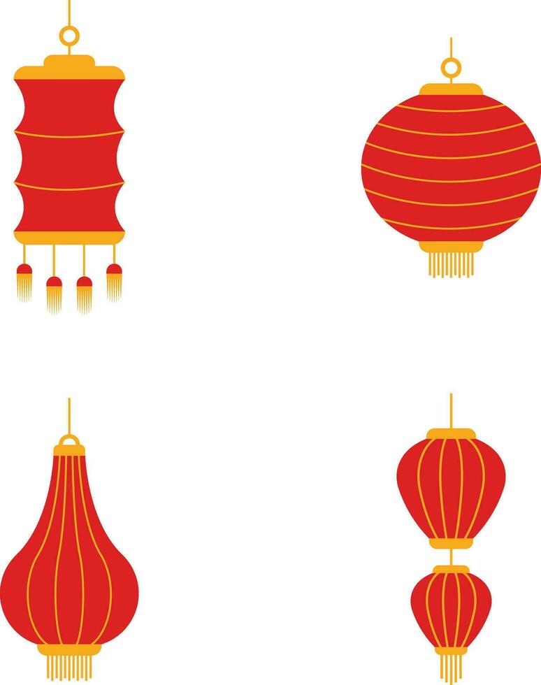 reeks van lantaarn Chinese nieuw jaar. vlak ontwerp. vector illustratie.