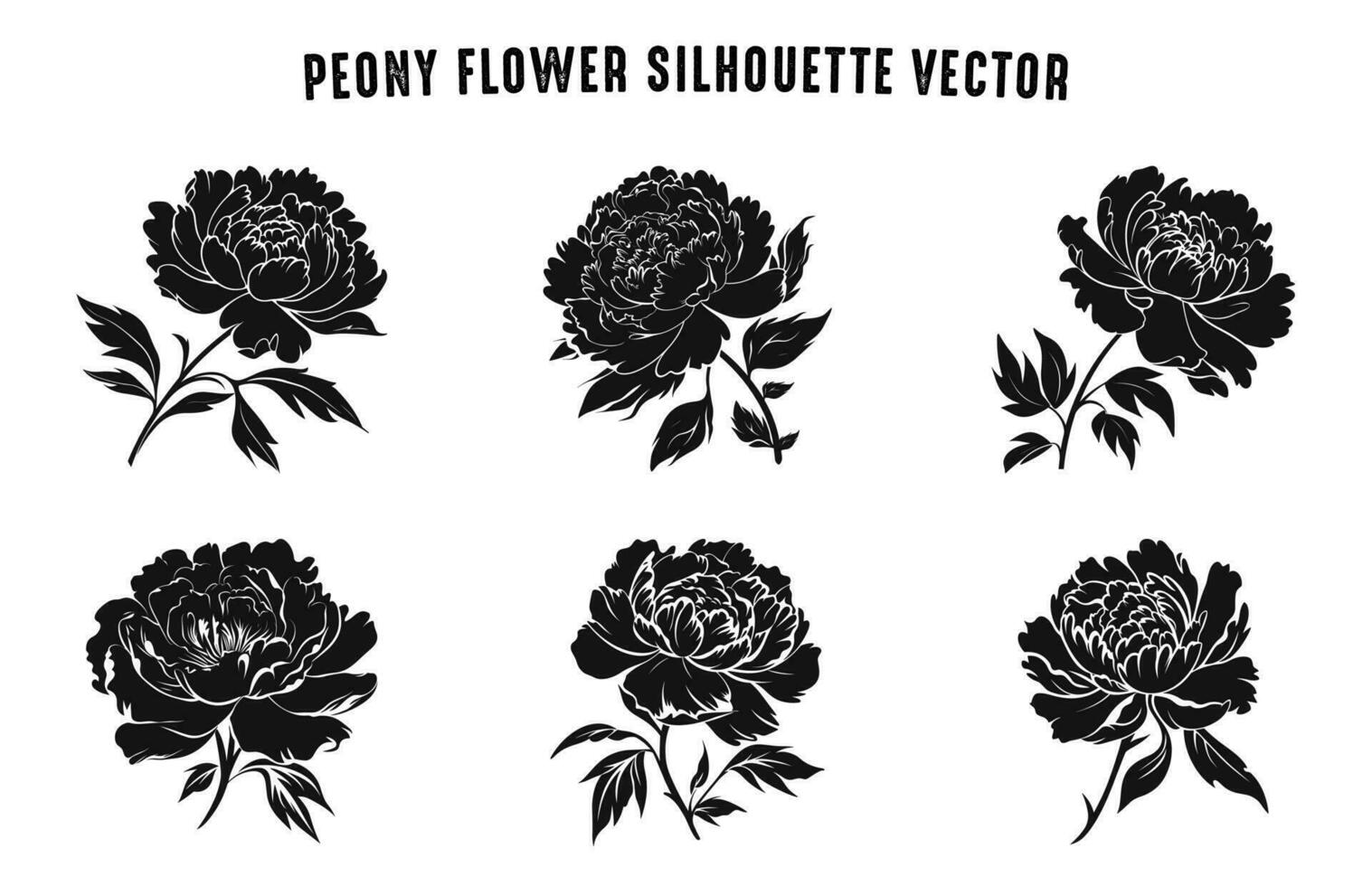 pioen bloem silhouet vector set, pioen bloemen clip art bundel