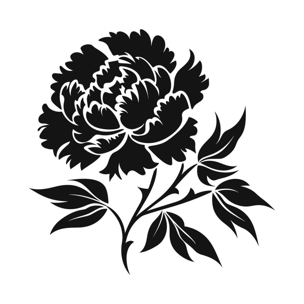 een pioen bloem vector silhouet geïsoleerd Aan een wit achtergrond