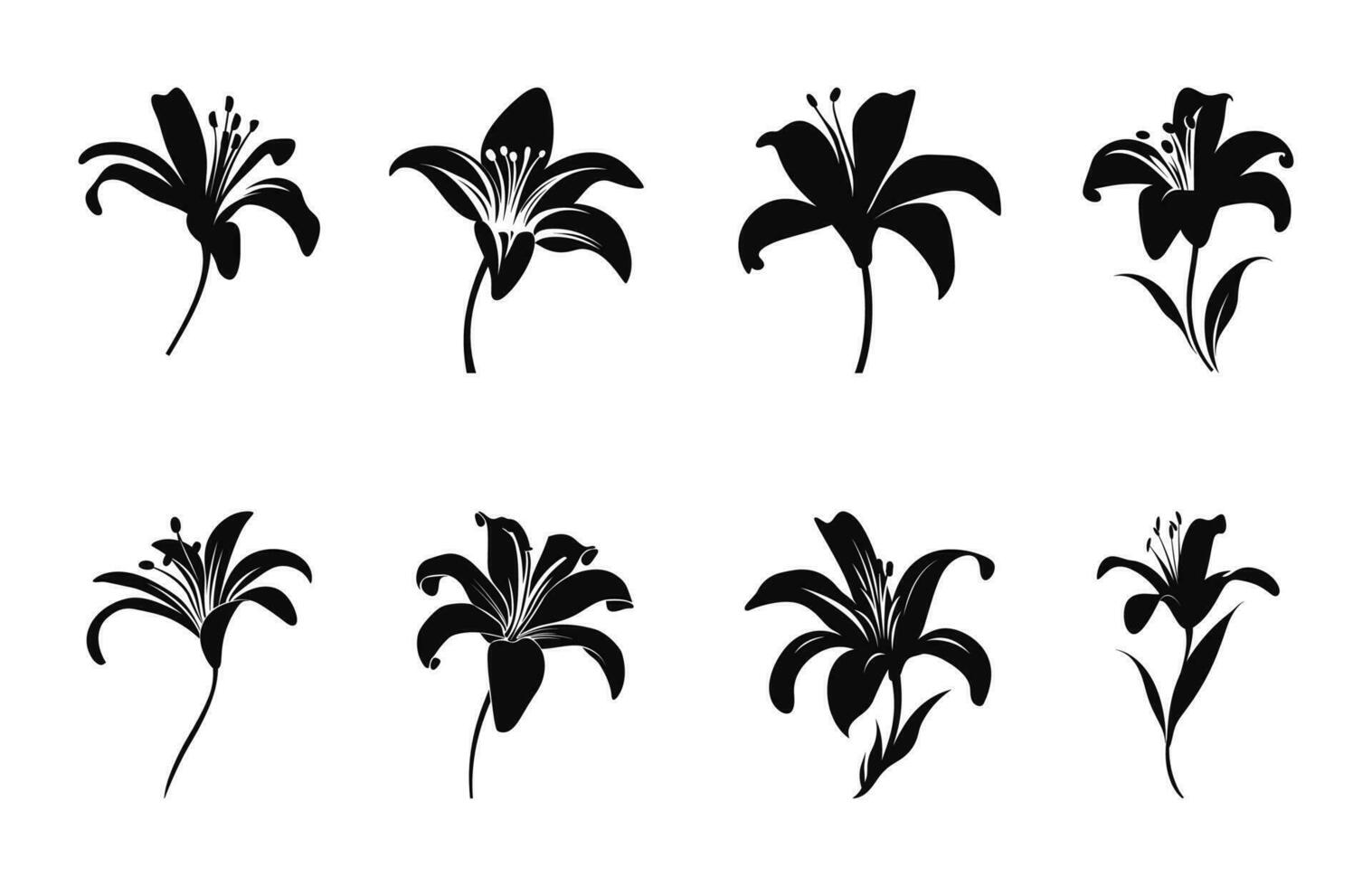 lelie bloem silhouet vector set, lelie bloemen clip art bundel