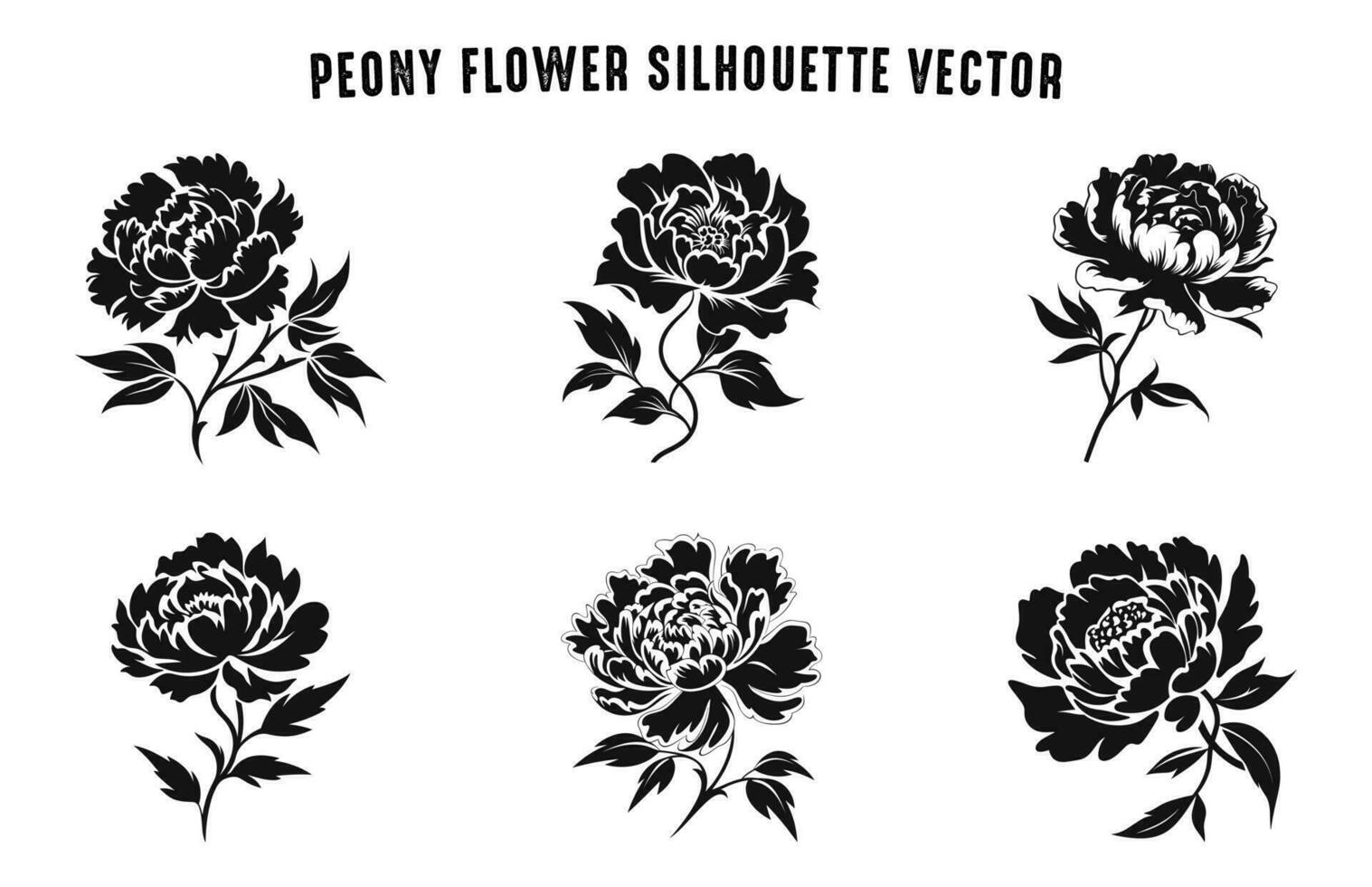 pioen bloem silhouet vector set, pioen bloemen clip art bundel