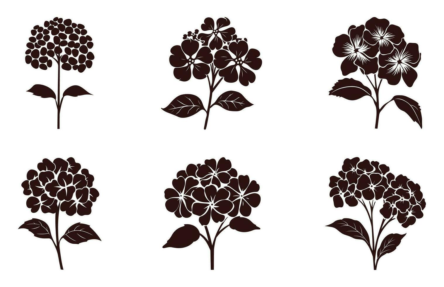 hortensia bloem silhouet vector set, hortensia bloemen clip art bundel