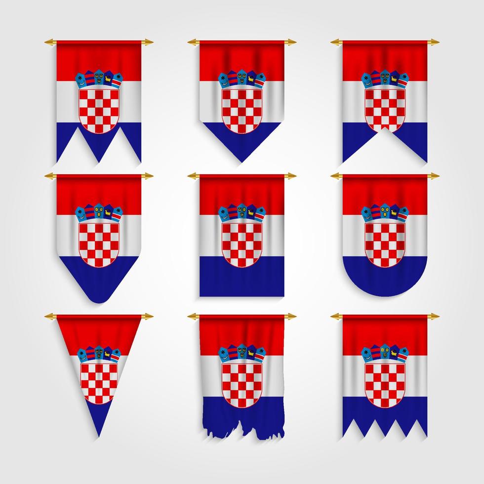 kroatië vlag in verschillende vormen, vlag van kroatië in verschillende vormen vector