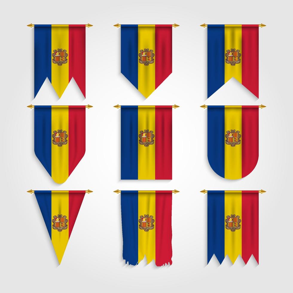 andorra vlag in verschillende vormen, vlag van andorra in verschillende vormen vector