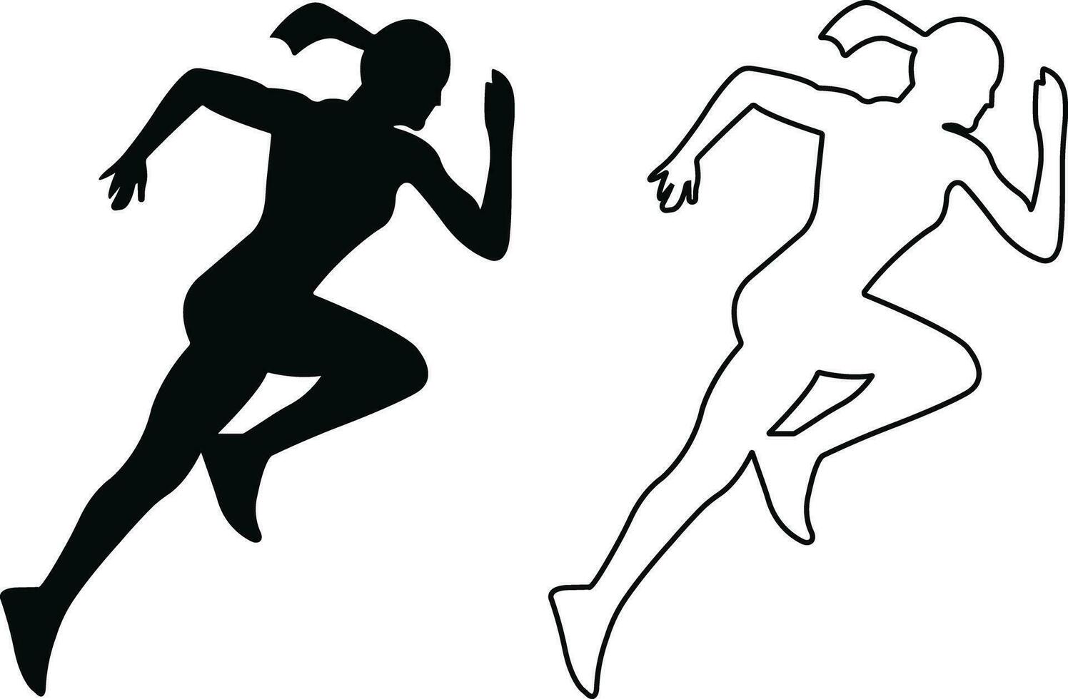 rennen sport Dames icoon in vlak, lijn set. geïsoleerd Aan met loper, ras, af hebben, jongen stok figuur rennen snel en jogging elementen. symbool vector voor apps en website